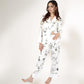 Satin Floral Pajama Set with Long Sleeve Notched Collar Button-Up Top and Relaxed Fit Full-Length Pants
