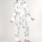 Satin Floral Pajama Set with Long Sleeve Notched Collar Button-Up Top and Relaxed Fit Full-Length Pants