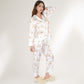 Satin Floral Pajama Set with Long Sleeve Notched Collar Button-Up Top and Relaxed Fit Full-Length Pants