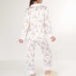 Satin Floral Pajama Set with Long Sleeve Notched Collar Button-Up Top and Relaxed Fit Full-Length Pants