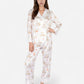 Satin Floral Pajama Set with Long Sleeve Notched Collar Button-Up Top and Relaxed Fit Full-Length Pants