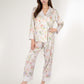 Satin Floral Pajama Set with Long Sleeve Notched Collar Button-Up Top and Relaxed Fit Full-Length Pants