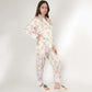 Satin Floral Pajama Set with Long Sleeve Notched Collar Button-Up Top and Relaxed Fit Full-Length Pants