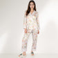 Satin Floral Pajama Set with Long Sleeve Notched Collar Button-Up Top and Relaxed Fit Full-Length Pants