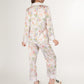 Satin Floral Pajama Set with Long Sleeve Notched Collar Button-Up Top and Relaxed Fit Full-Length Pants