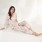 Satin Floral Pajama Set with Long Sleeve Notched Collar Button-Up Top and Relaxed Fit Full-Length Pants