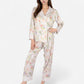 Satin Floral Pajama Set with Long Sleeve Notched Collar Button-Up Top and Relaxed Fit Full-Length Pants