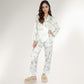 Satin Floral Pajama Set with Long Sleeve Notched Collar Button-Up Top and Relaxed Fit Full-Length Pants