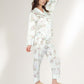 Satin Floral Pajama Set with Long Sleeve Notched Collar Button-Up Top and Relaxed Fit Full-Length Pants