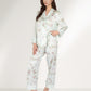 Satin Floral Pajama Set with Long Sleeve Notched Collar Button-Up Top and Relaxed Fit Full-Length Pants