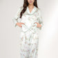 Satin Floral Pajama Set with Long Sleeve Notched Collar Button-Up Top and Relaxed Fit Full-Length Pants
