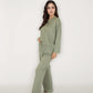 Henley Pajama Set with Long Sleeve Button-Front Top Relaxed Fit and Full-Length Stretch Lounge Pants