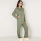 Henley Pajama Set with Long Sleeve Button-Front Top Relaxed Fit and Full-Length Stretch Lounge Pants