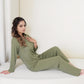 Henley Pajama Set with Long Sleeve Button-Front Top Relaxed Fit and Full-Length Stretch Lounge Pants