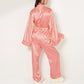 Printed Satin Pajama Set with Long Sleeve Wrap Top Self-Tie Waist and Full-Length Relaxed Fit Lounge Pants