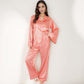 Printed Satin Pajama Set with Long Sleeve Wrap Top Self-Tie Waist and Full-Length Relaxed Fit Lounge Pants