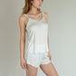 Camisole Pajama Set with Adjustable Spaghetti Straps Lettuce Hem Trim and Relaxed Fit Lounge Shorts