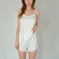 Camisole Pajama Set with Adjustable Spaghetti Straps Lettuce Hem Trim and Relaxed Fit Lounge Shorts