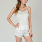 Camisole Pajama Set with Adjustable Spaghetti Straps Lettuce Hem Trim and Relaxed Fit Lounge Shorts