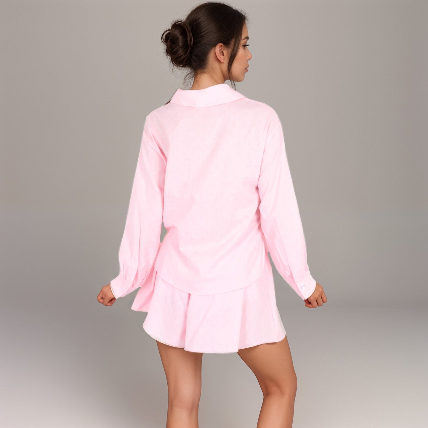 Button-Up Pajama Set with Long Sleeve Collared Top Front Pockets and Relaxed Fit Matching Lounge Shorts