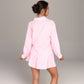Button-Up Pajama Set with Long Sleeve Collared Top Front Pockets and Relaxed Fit Matching Lounge Shorts