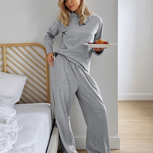 Long Sleeve Relaxed Top and Wide Leg Pants Two-Piece Loungewear Set