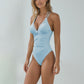 Swim Women's Ruched Deep V One-Piece Swimsuit with Double Strap Design and Twist Front Detail