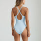 Swim Women's Ruched Deep V One-Piece Swimsuit with Double Strap Design and Twist Front Detail
