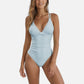 Swim Women's Ruched Deep V One-Piece Swimsuit with Double Strap Design and Twist Front Detail