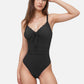Swim Women's One Piece Swimsuit with Textured Bodice Front Tie Detail and Ruched Waist