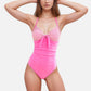 Swim Women's One Piece Swimsuit with Textured Bodice Front Tie Detail and Ruched Waist