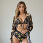 Swim Women's 3 Piece Floral Print Swimsuit Set with High Waist Bikini Bottoms Tie Front Top and Cover Up