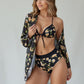 Swim Women's 3 Piece Floral Print Swimsuit Set with High Waist Bikini Bottoms Tie Front Top and Cover Up