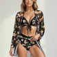 Swim Women's 3 Piece Floral Print Swimsuit Set with High Waist Bikini Bottoms Tie Front Top and Cover Up
