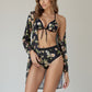 Swim Women's 3 Piece Floral Print Swimsuit Set with High Waist Bikini Bottoms Tie Front Top and Cover Up
