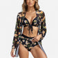 Swim Women's 3 Piece Floral Print Swimsuit Set with High Waist Bikini Bottoms Tie Front Top and Cover Up