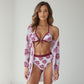 Swim Women's 3 Piece Floral Print Swimsuit Set with High Waist Bikini Bottoms Tie Front Top and Cover Up
