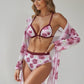 Swim Women's 3 Piece Floral Print Swimsuit Set with High Waist Bikini Bottoms Tie Front Top and Cover Up