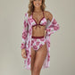 Swim Women's 3 Piece Floral Print Swimsuit Set with High Waist Bikini Bottoms Tie Front Top and Cover Up