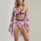 Swim Women's 3 Piece Floral Print Swimsuit Set with High Waist Bikini Bottoms Tie Front Top and Cover Up