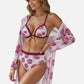 Swim Women's 3 Piece Floral Print Swimsuit Set with High Waist Bikini Bottoms Tie Front Top and Cover Up