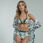 Swim Women's 3 Piece Floral Print Swimsuit Set with High Waist Bikini Bottoms Tie Front Top and Cover Up