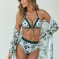 Swim Women's 3 Piece Floral Print Swimsuit Set with High Waist Bikini Bottoms Tie Front Top and Cover Up