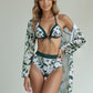 Swim Women's 3 Piece Floral Print Swimsuit Set with High Waist Bikini Bottoms Tie Front Top and Cover Up