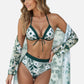 Swim Women's 3 Piece Floral Print Swimsuit Set with High Waist Bikini Bottoms Tie Front Top and Cover Up