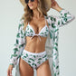 Swim Women's 3 Piece Floral Print Swimsuit Set with High Waist Bikini Bottoms Tie Front Top and Cover Up