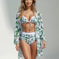 Swim Women's 3 Piece Floral Print Swimsuit Set with High Waist Bikini Bottoms Tie Front Top and Cover Up