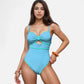 Swim Women's Eyelet Lace One Piece Swimsuit with Keyhole Cutout and Contrast Trim Detail