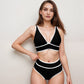 Swim Women's High Waist Bikini Set with White Contrast Piping and Wide Band Triangle Top