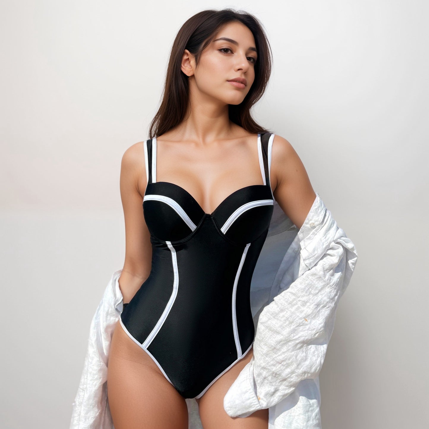 Swim Women's One Piece Swimsuit with Colorblock Piping and Molded Underwire Cups